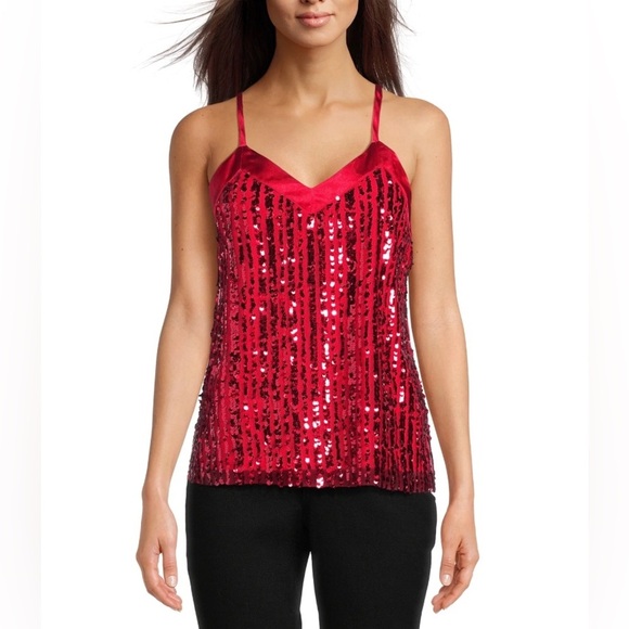 No Boundaries Tops - No Boundaries Red Sequin V-Neck Cami Tank Womens Juniors Size Large (11-13) NWT
